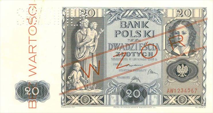 Banknoty Polska - PolandP77s-20Zlotych-1936-donatedvl_f.jpg