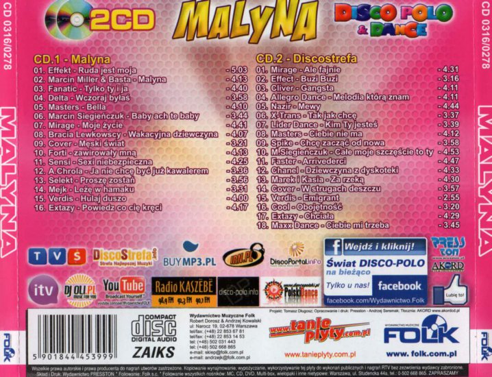 Marcin Miller  Basta Prezentują - Malyna 2 CD 2011 - Malyna Pudelko Rear.JPG
