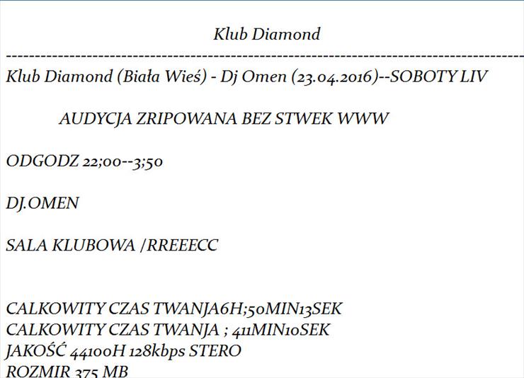 Klub Diamond Biała Wieś - Dj Omen 23.04.2016--SOBOTY LIVDJ.OMEN - OPJS 1.jpg