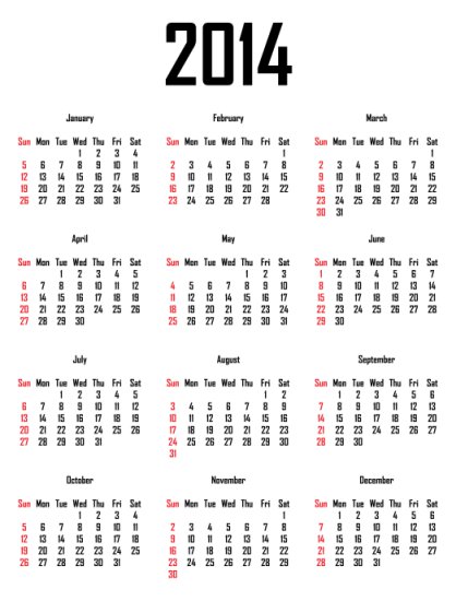 KALENDARZE na 2014r - 2014 Calendar grid 4.jpg
