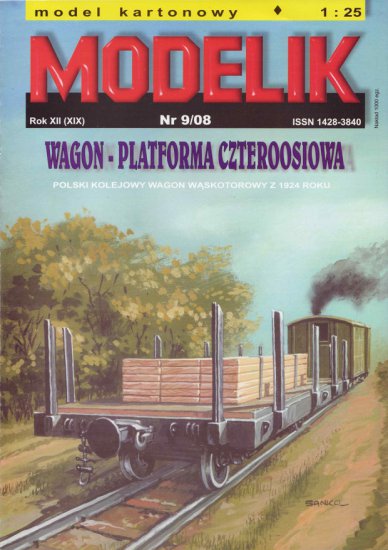 Modelik 2008-09 - Wagon-platforma czteroosiowa polski kolejowy wagon wąskotorowy z 1924 roku - 01.jpg