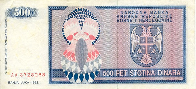 BOŚNIA I HERCEGOWINA - 1992 - 500 dinarów Serbów bośniackich b.jpg