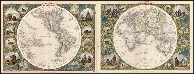 Antyczne mapy swiata - Western Hemisphere and Eastern Hemisphere1851.jpg