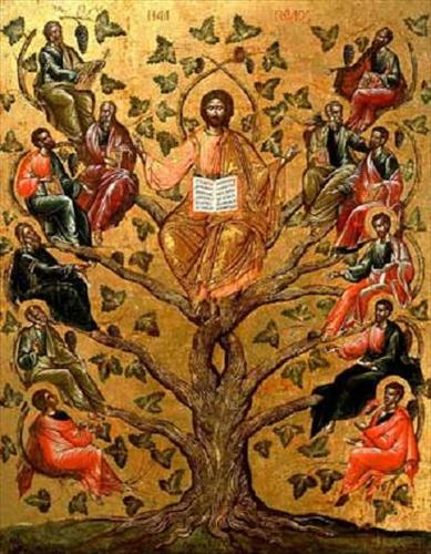 Święta katolickie - Pantokrator na drzewie wśród świętych.jpeg