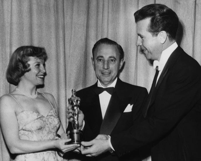 Oscary photo - 1949 Winton C. Hoch won Best Cinematography Oscar col...Ribbon. With presenters June Allyson and Dick Powell.jpg