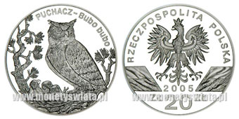 SREBRNE - 20 złotych Puchacz srebro 2005 r.jpg